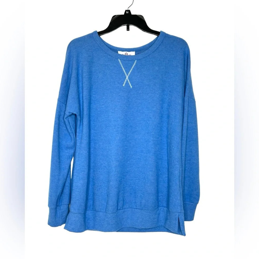Crewneck Sweatshirt Top Sz M Blue Long sleeve Hacci NWT Cabincore Collegiate